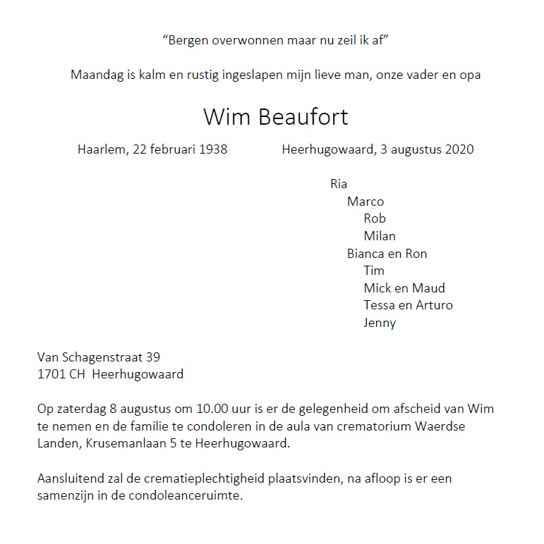 kaart Wim Beaufort