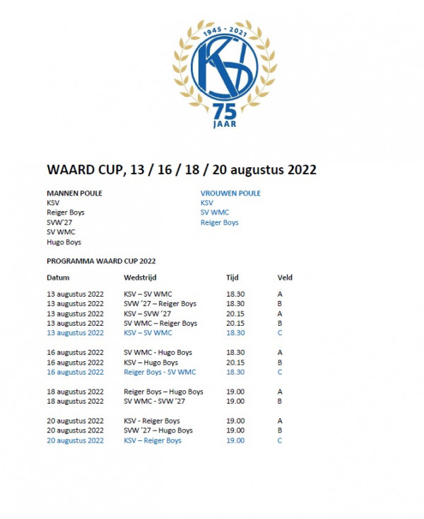 Programma Waardcup 2022