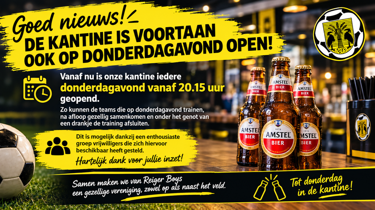 Kantine donderdag avond geopend
